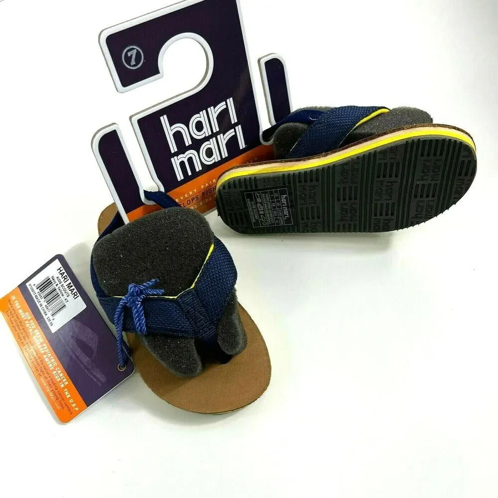 Hari Mari Kid's Scouts Rubber Flip Flops Textile Straps Size 7 Navy Toddler New